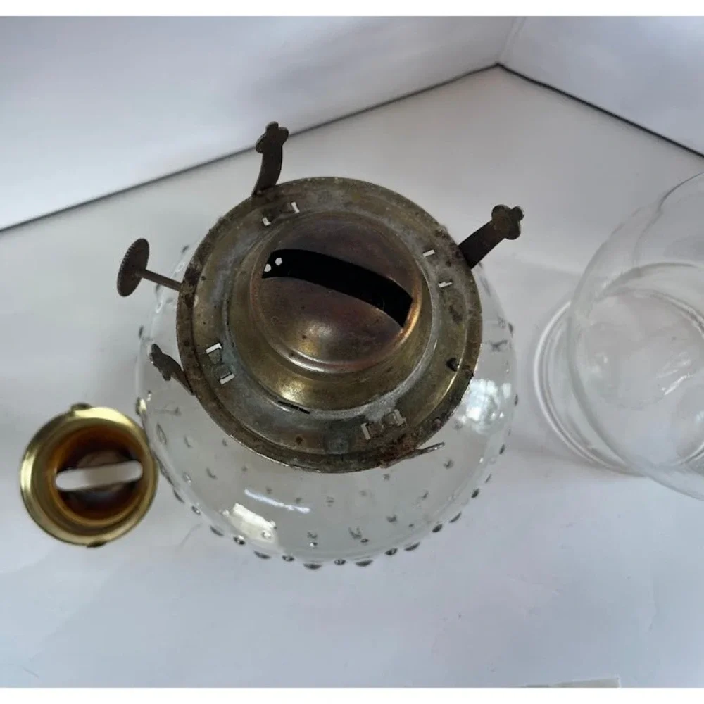 Vintage Glass Oil Lamp with Clear Chimney - Antique Kerosene Lantern Home Decor